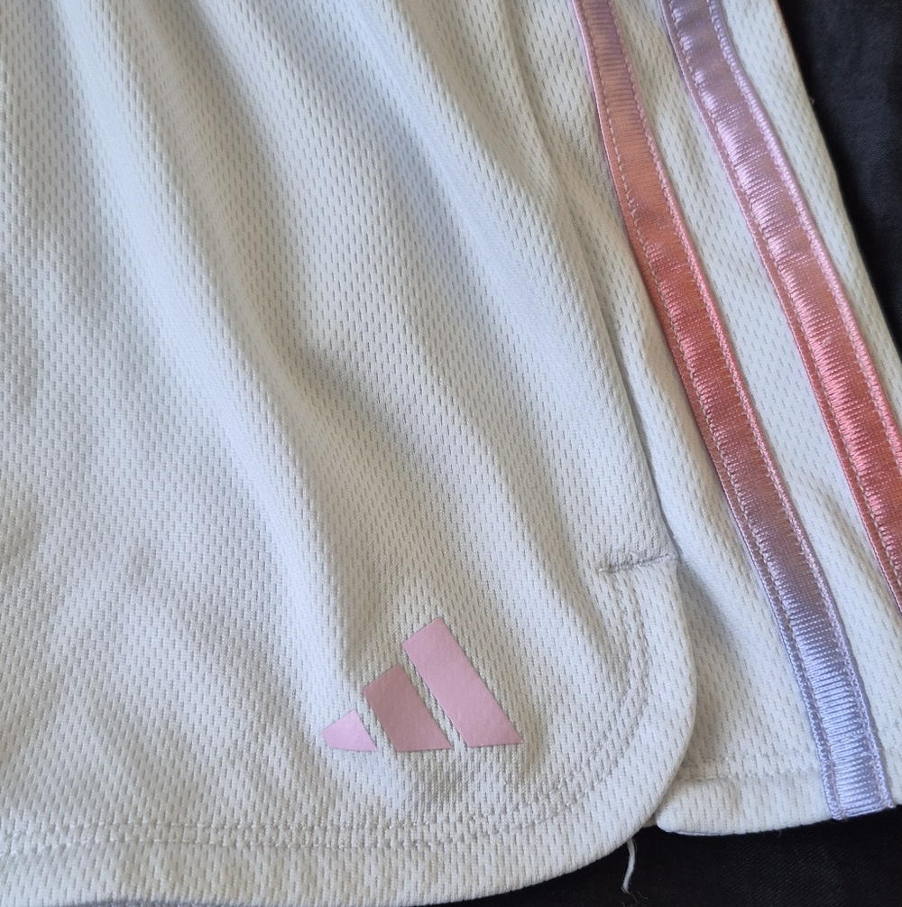 Adidas Kids White Shorts with Pink and Purple Accents